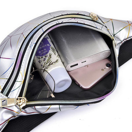 Women's Holographic Geometric Patterned Waist Bag - Wnkrs
