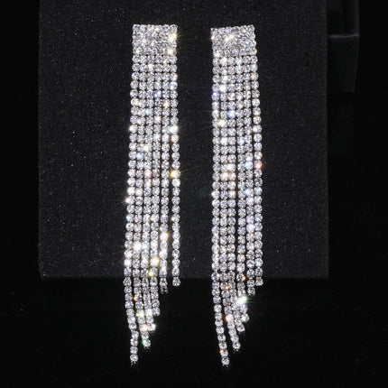 Women's Rhinestone Tassel Earrings - wnkrs