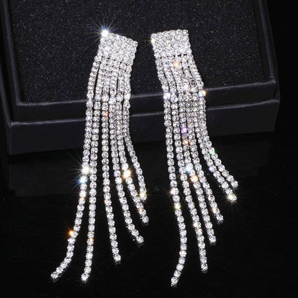 Women's Rhinestone Tassel Earrings - wnkrs