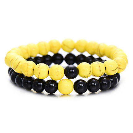 Classic Natural Stone Yin Yang Beaded Bracelets, 2Pcs/Set - Wnkrs