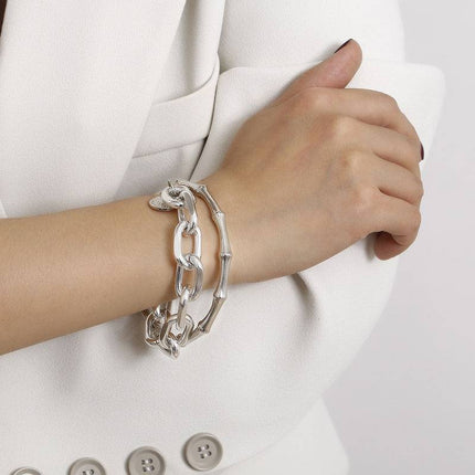 Women's Oversized Chain Bracelet 2 Pcs Set - Wnkrs