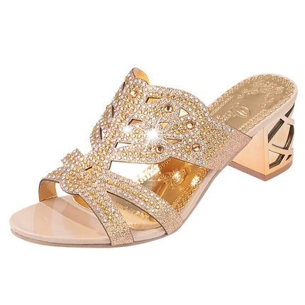 Rhinestone Hollow Out High Heeled Flip Flops - Wnkrs