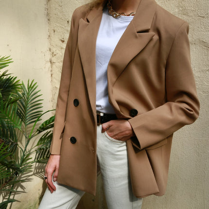 Women's Camel Color Double Breasted Blazer - Wnkrs