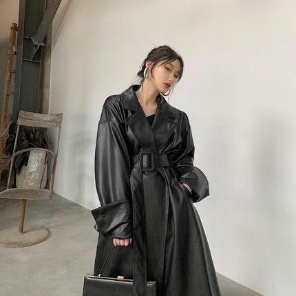 Women's Leather Long Oversized Trench - Wnkrs