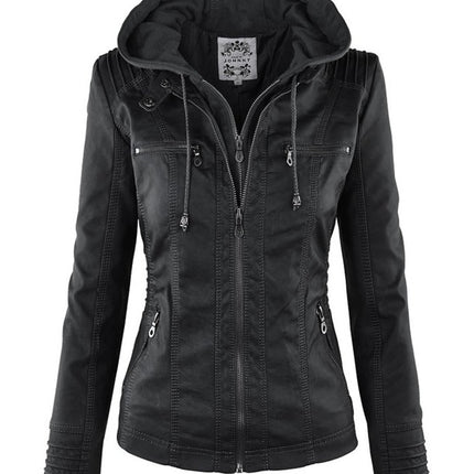 Women's Hooded Slim Leather Jacket - Wnkrs