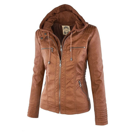 Women's Hooded Slim Leather Jacket - Wnkrs