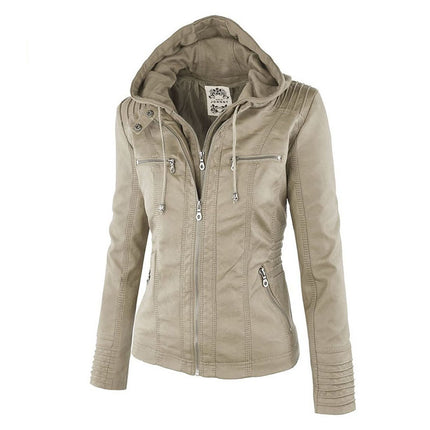 Women's Hooded Slim Leather Jacket - Wnkrs