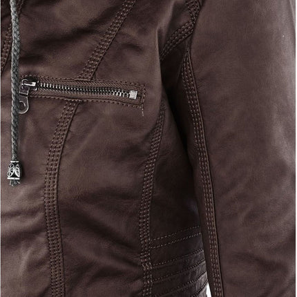 Women's Hooded Slim Leather Jacket - Wnkrs