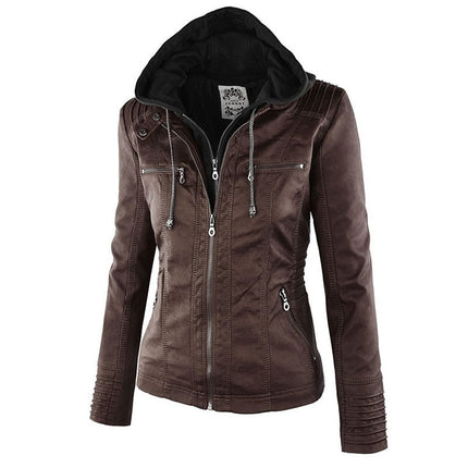 Women's Hooded Slim Leather Jacket - Wnkrs