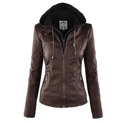 Women's Hooded Slim Leather Jacket - Wnkrs