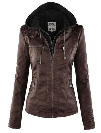 Women's Hooded Slim Leather Jacket - Wnkrs