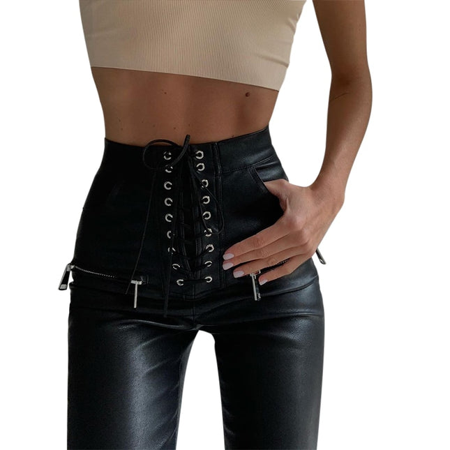 Women's Lace-Up Eco-Leather Pencil Pants - Wnkrs