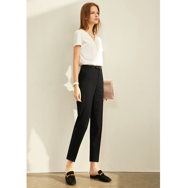 Women's Solid High Waist Trousers - Wnkrs