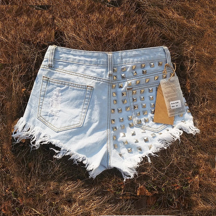 Rivet Ripped High Waist Shorts - Wnkrs