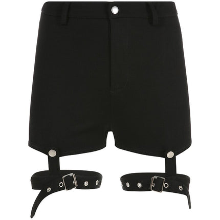 Women's Black Slim Shorts with Leg Belts - Wnkrs