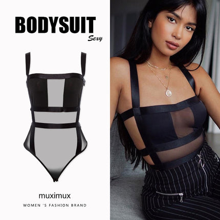 Women's Black Mesh Bodysuit - Wnkrs