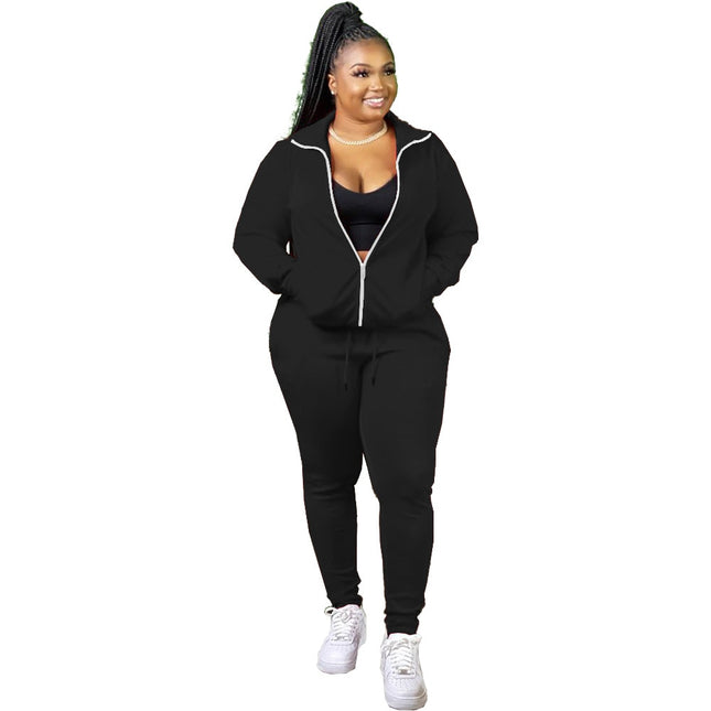 Women's Contrast Zipper Jacket and Joggers Set - Wnkrs