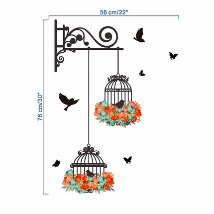 Colorful Flower Birdcage Vinyl Wall Decal - Wnkrs