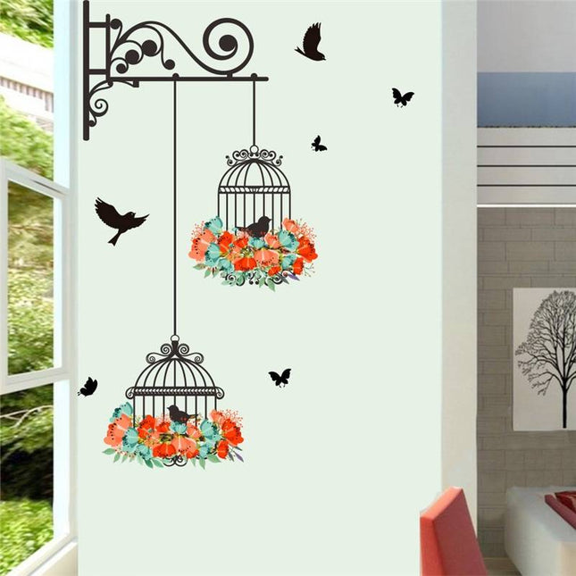 Colorful Flower Birdcage Vinyl Wall Decal - Wnkrs