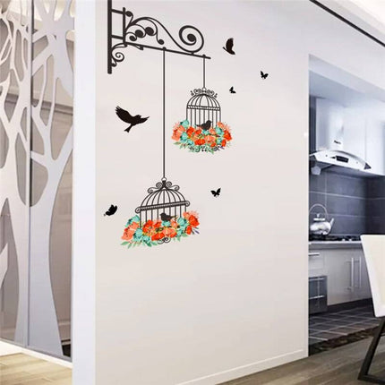 Colorful Flower Birdcage Vinyl Wall Decal - Wnkrs