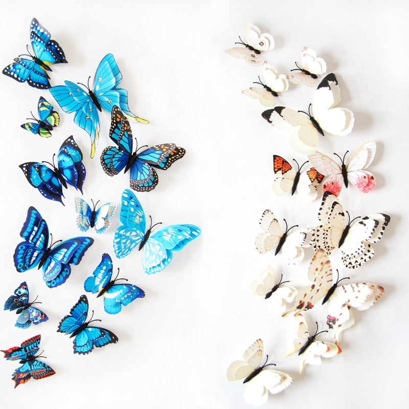 3D Butterfly Colorful Double Layers Wall Stickers 12 pcs Set