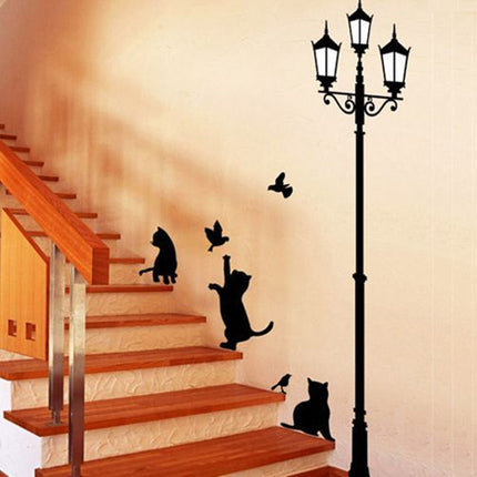 Decorative Wall Decals Ancient Lamp With Cats And Birds - wnkrs