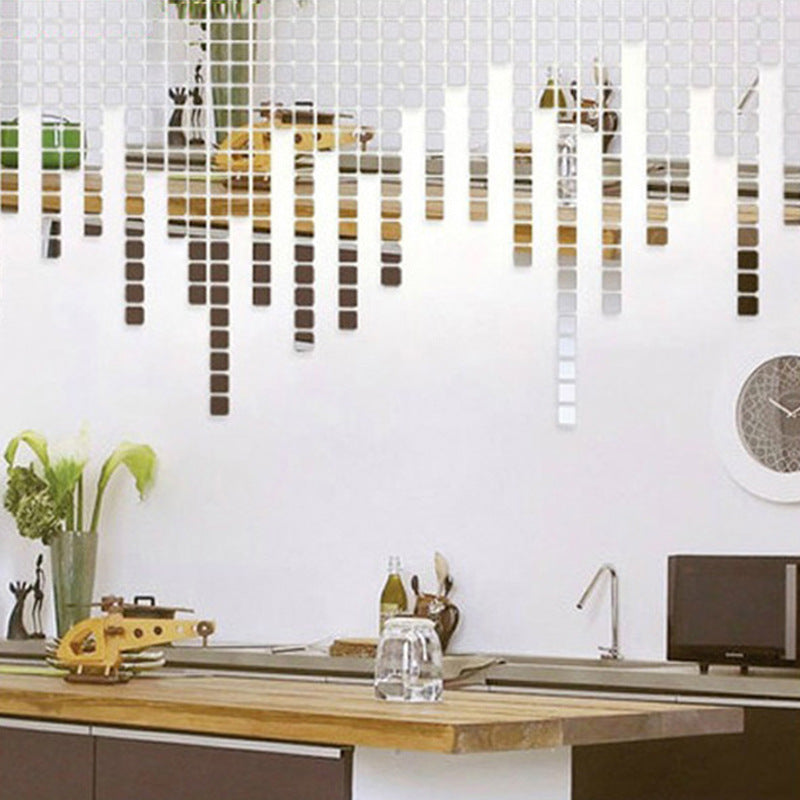 Acrylic Mirrored Decorative Wall Stickers, 100 Pcs/set