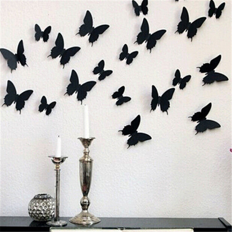 Adhesive Butterfly Wall Stickers for Home Decor, 12 Pcs/Lot