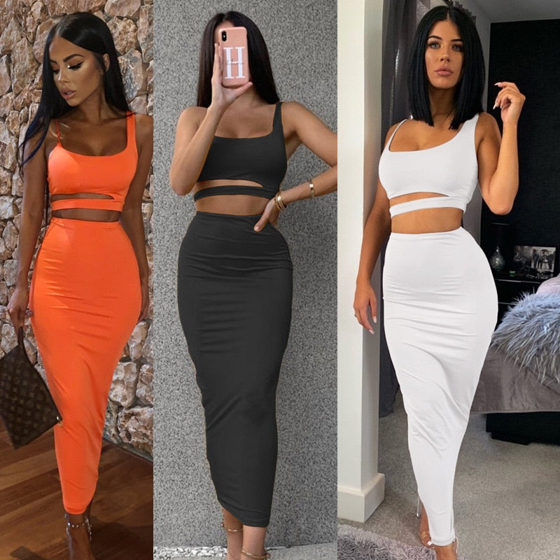 Two Piece Set of Women's Crop Top and Skirt