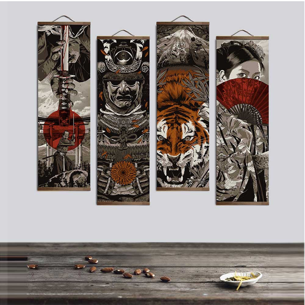 Samurai and Tiger Printed Ukiyoe Style Wall Pictures