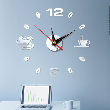 3D Coffee Lovers Design Mirror Wall Clock - wnkrs