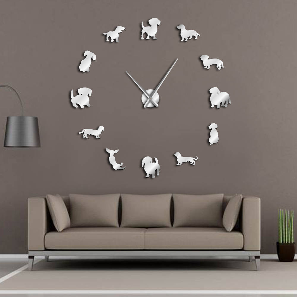 Funny Dog Mirror Design Self-Adhesive DIY Wall Clock