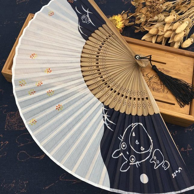 Black and White Totoro Printed Folding Fan - wnkrs