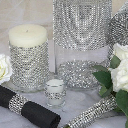 Silver Colored Rhinestone Mesh Wrap Ribbon - wnkrs