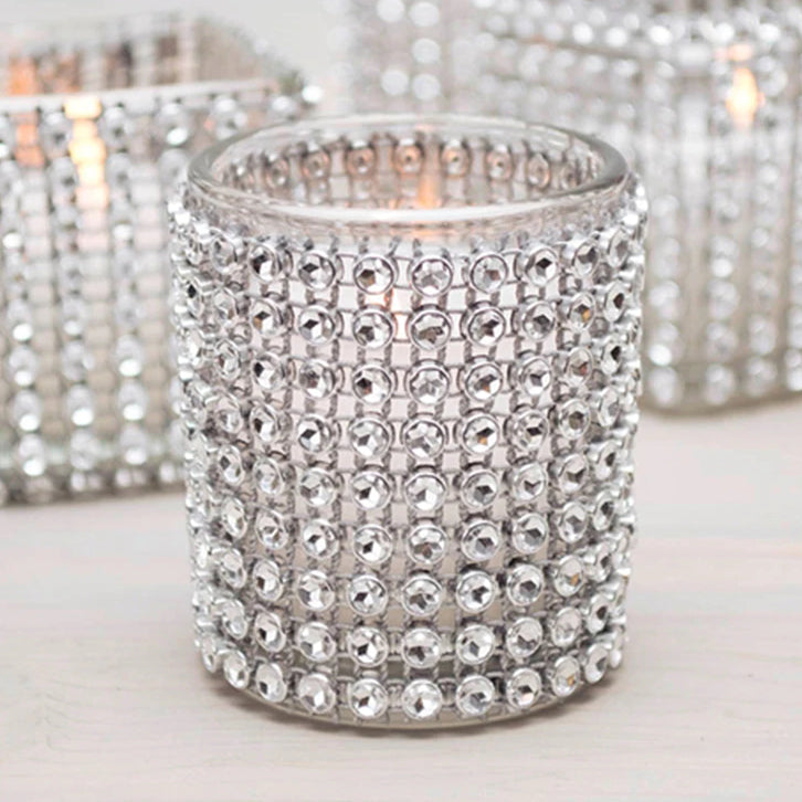 Silver Colored Rhinestone Mesh Wrap Ribbon