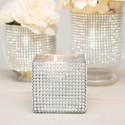 Silver Colored Rhinestone Mesh Wrap Ribbon - wnkrs