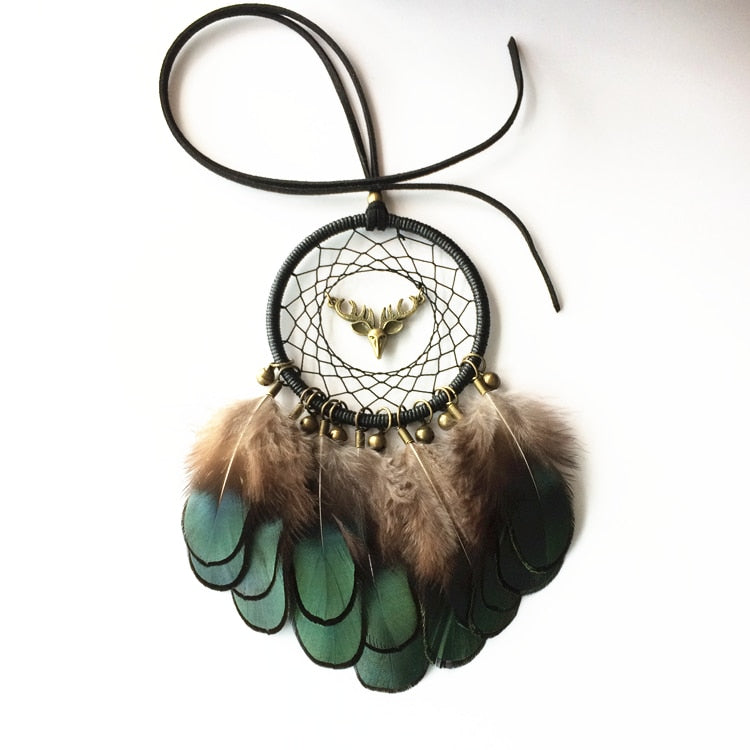Mini Deer Dream Catcher with Natural Feathers