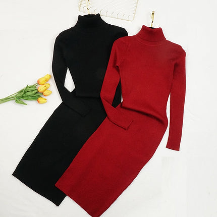 Winter Turtleneck Sweater Dress for Women - wnkrs