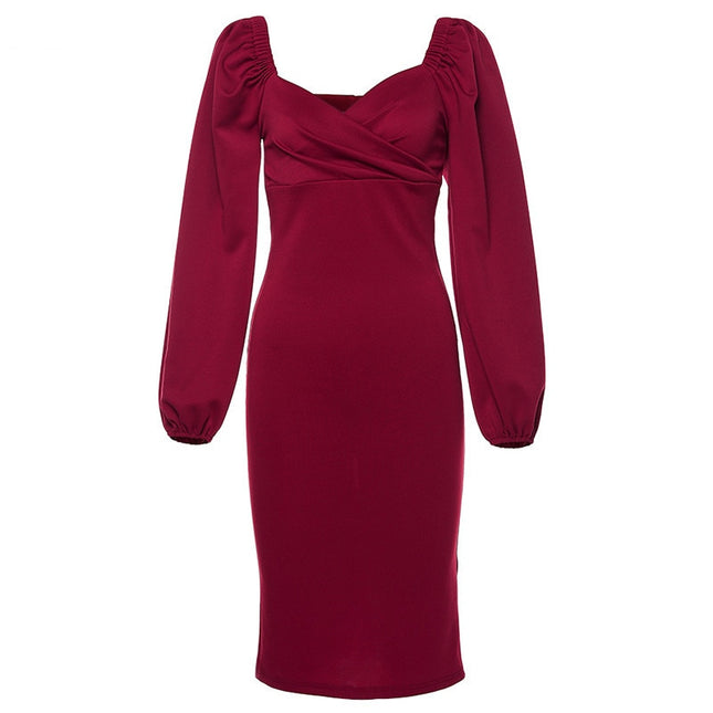 Women's V-Neck Lantern Sleeve Dress - wnkrs