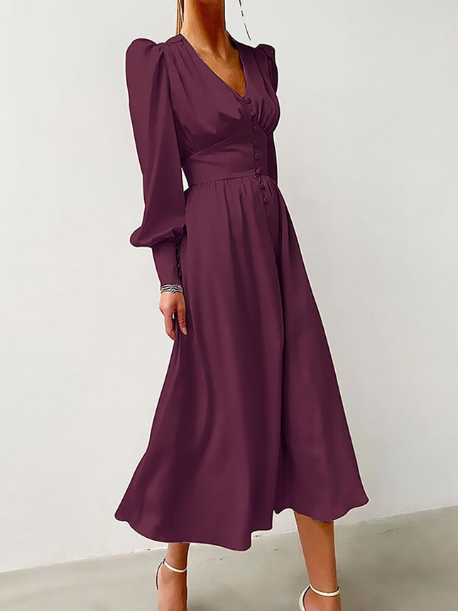 Women's Satin Puff Sleeve Dress - wnkrs