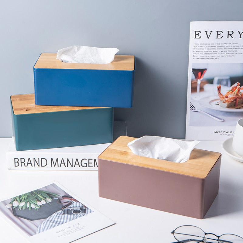 Wooden Lid Facial Tissue Box