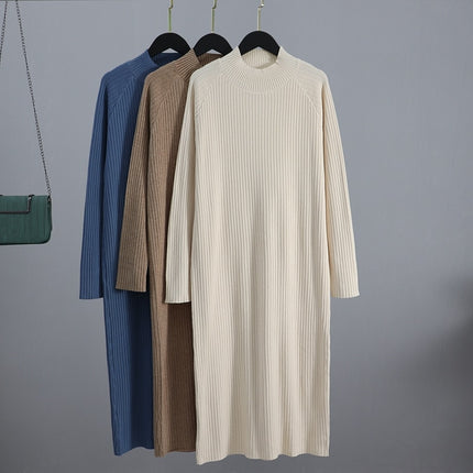 Oversized Turtleneck Women's Dress in Midi Length - wnkrs