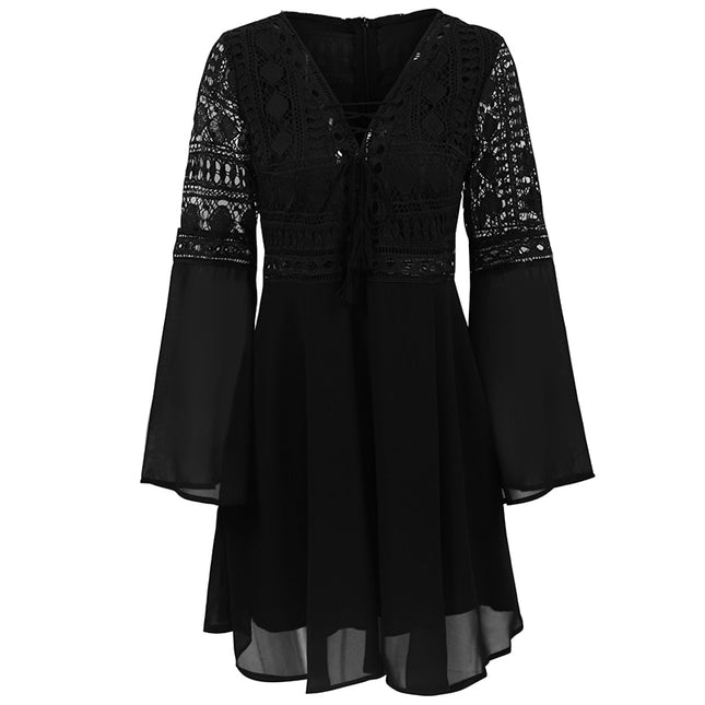 Women's Lace Embroidery Flare Sleeve Mini Dress - wnkrs