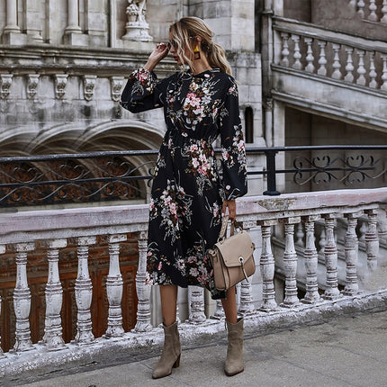 Women's Puff Sleeved Floral Printed Dress - wnkrs