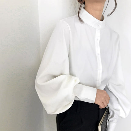 Mandarin Collar Lantern Sleeve Blouse for Women - Wnkrs