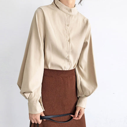 Mandarin Collar Lantern Sleeve Blouse for Women - Wnkrs