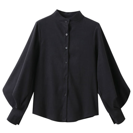 Mandarin Collar Lantern Sleeve Blouse for Women - Wnkrs