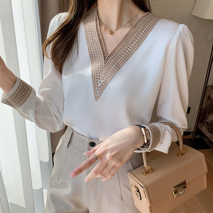 Women's White Long Sleeve Summer Blouse - Wnkrs