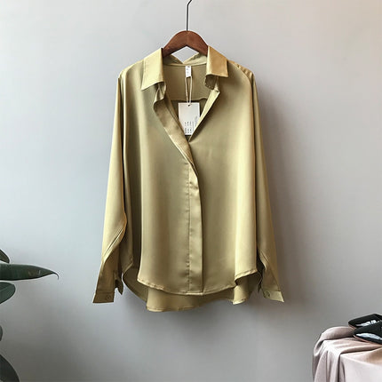 Women's Long Sleeved Satin Blouse - Wnkrs