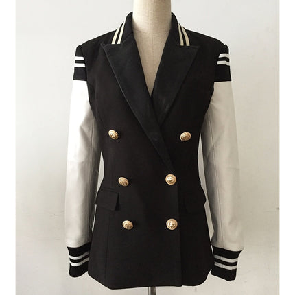 Black Women's Jacket with White Leather Sleeves - Wnkrs